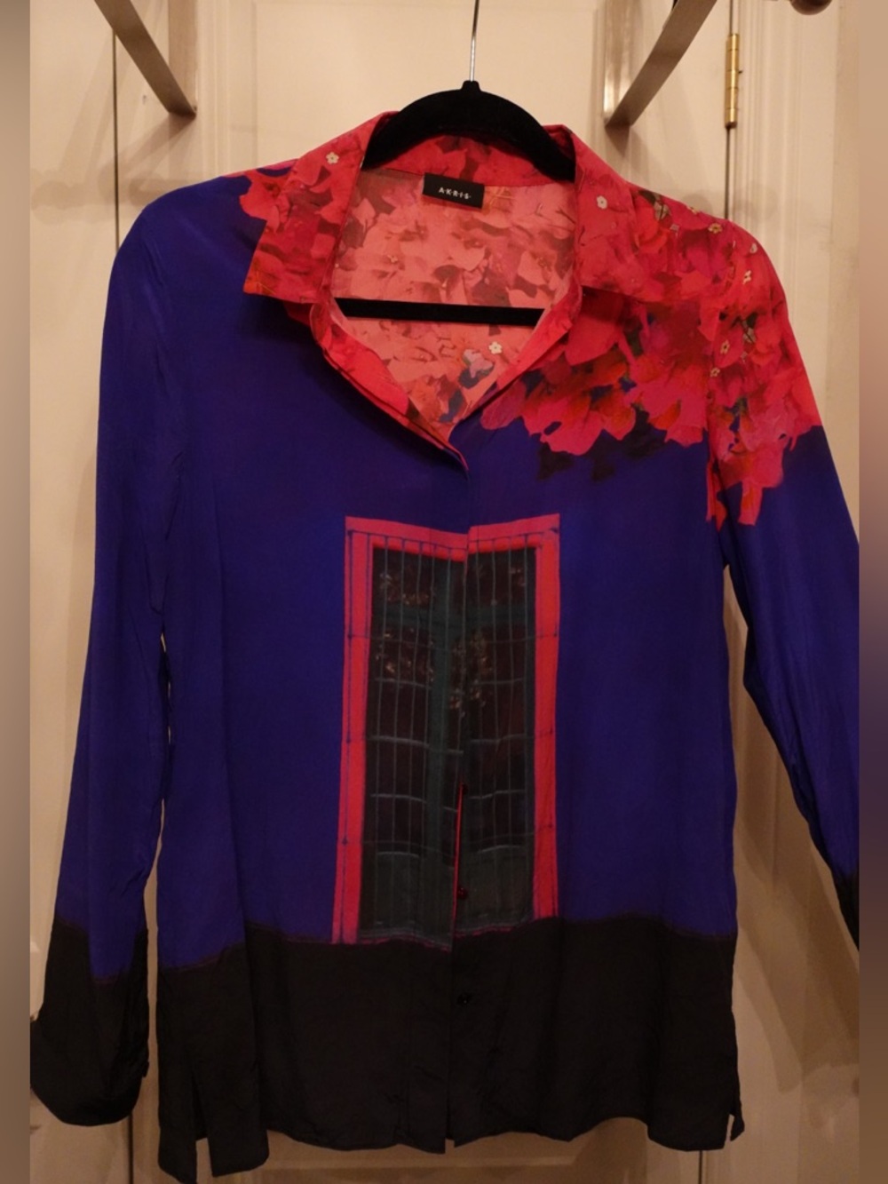 Purple and Pink Akris Silk Blouse, Size 6